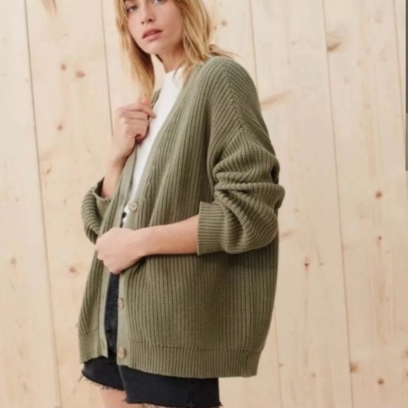 JENNI KAYNE Organic Cotton cocoon cable knit green luxury cardigan XS - Picture 4 of 4